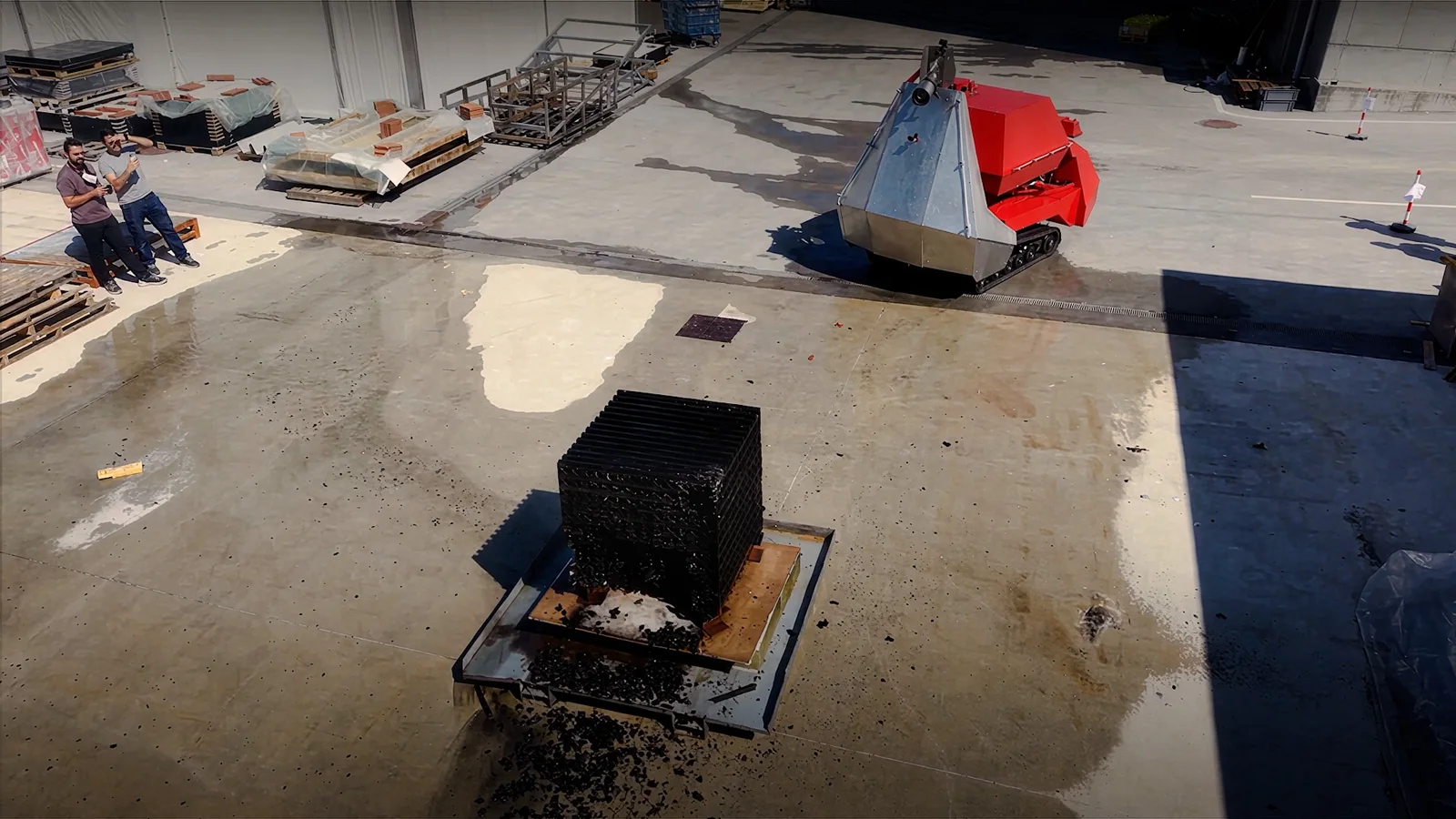 Class A fire test fuel load after extinguishment by the FFRS firefighting robot