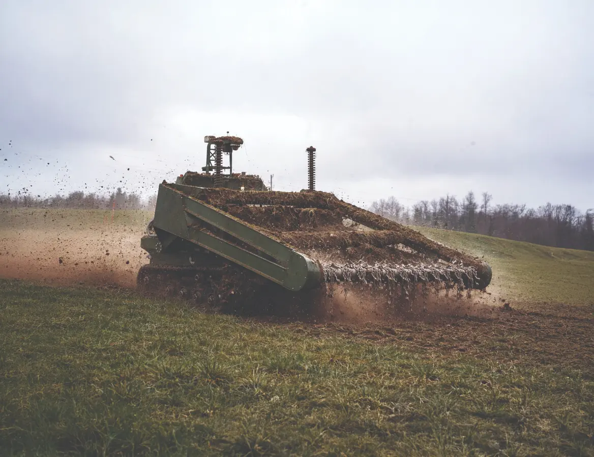 DeMiner mechanical clearance system operating in rough terrain